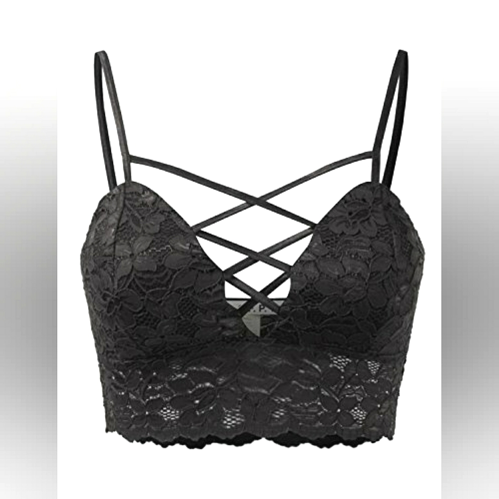 Women's Fifth Parallel Threads Black Strappy Lace Bralette